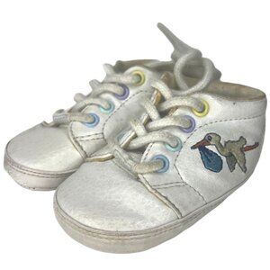 Vintage 2000 KEDS 21st Century Leather Y2K Crib Shoes Baby Stork White Lace Up